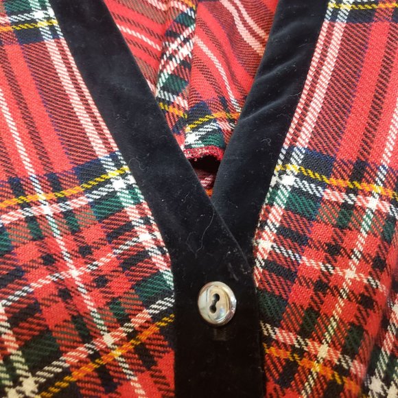 Red Plaid Jumpsuit One Piece Bill Atkinson Wool Polyester Velvet Vintage Size 10 - Picture 8 of 16
